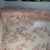 Tule Bordado London 3D - Rosa Antigo