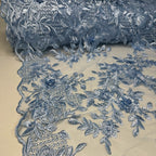 Tule Bordado London 3D - Azul Bebê