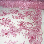 Tule Bordado London 3D - Rosa Bebê