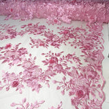 Tule Bordado London 3D - Rosa Bebê