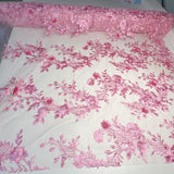 Tule Bordado London 3D - Rosa Bebê
