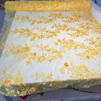 Tule Bordado London 3D - Amarelo Gold
