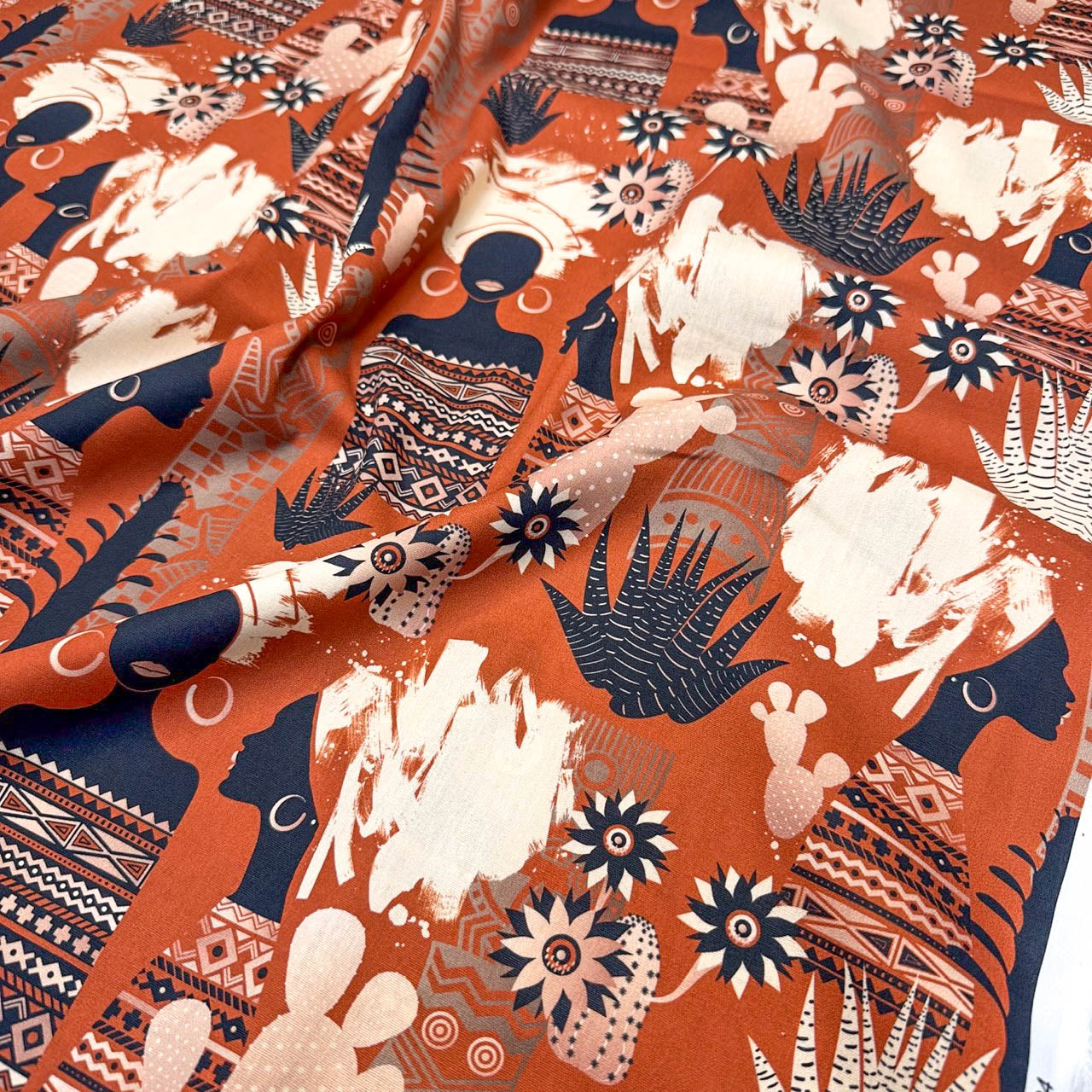 Tricoline Digital Estampado Étnico Afro Terracota