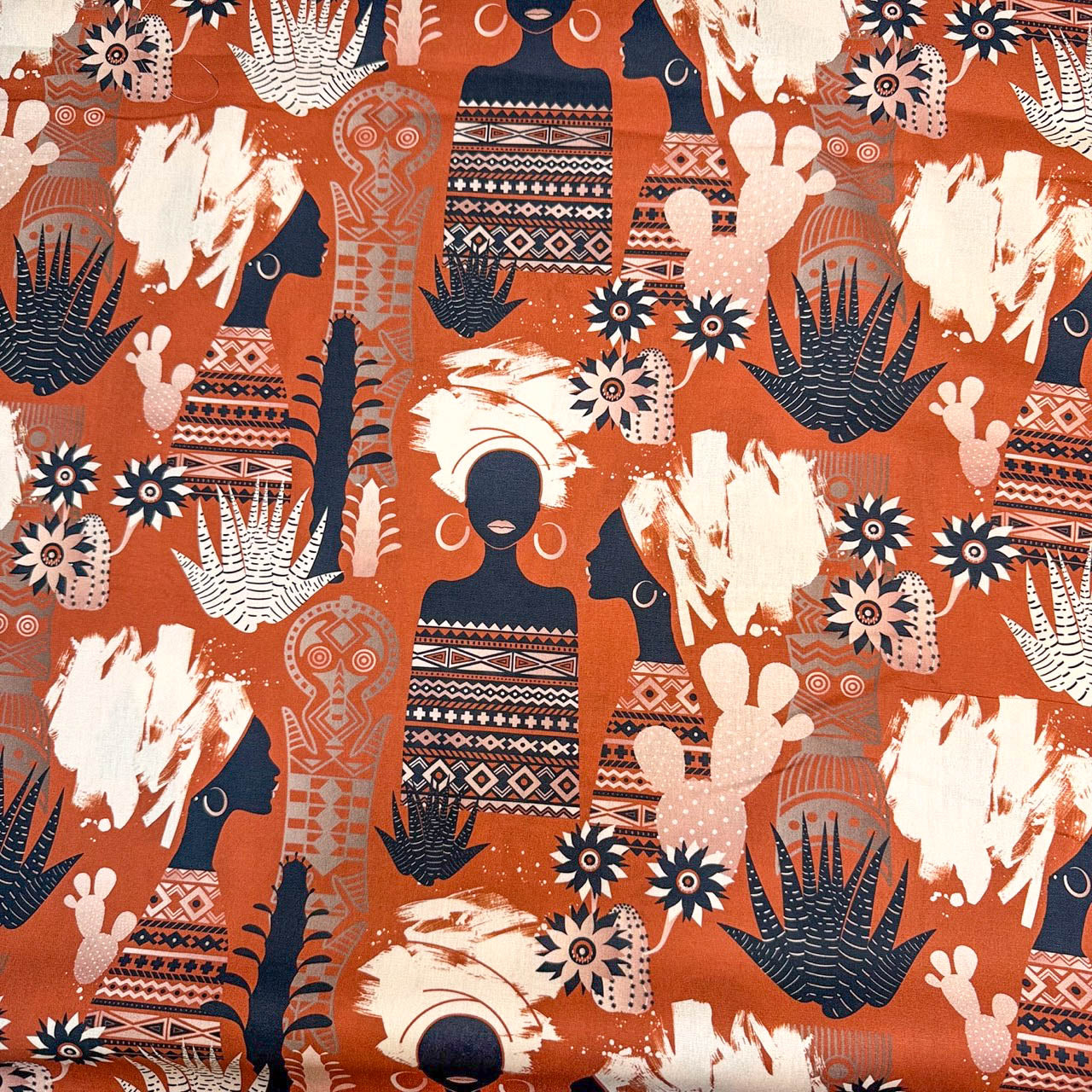 Tricoline Digital Estampado Étnico Afro Terracota