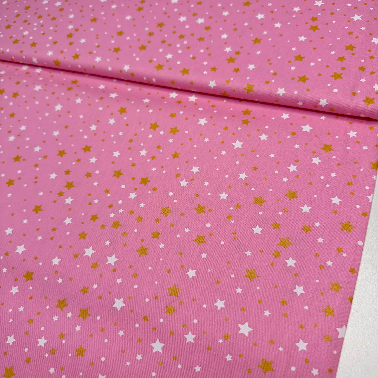 Tricoline Estampado Mini Estrelinhas Glitter Rosinha