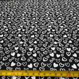 Tricoline Estampado Mini Corações Preto