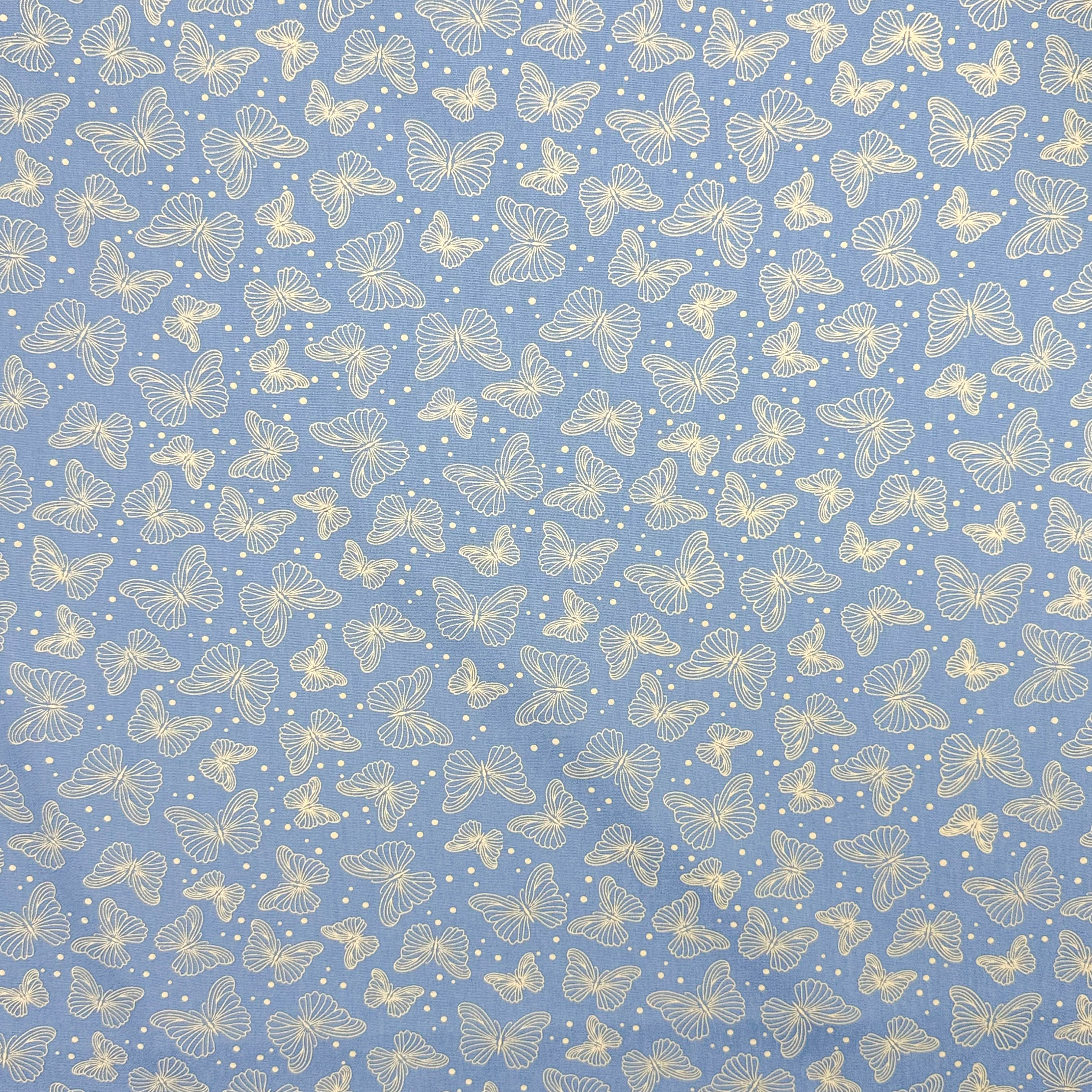 Tricoline Estampado Coleção Borboletas Azul Antigo