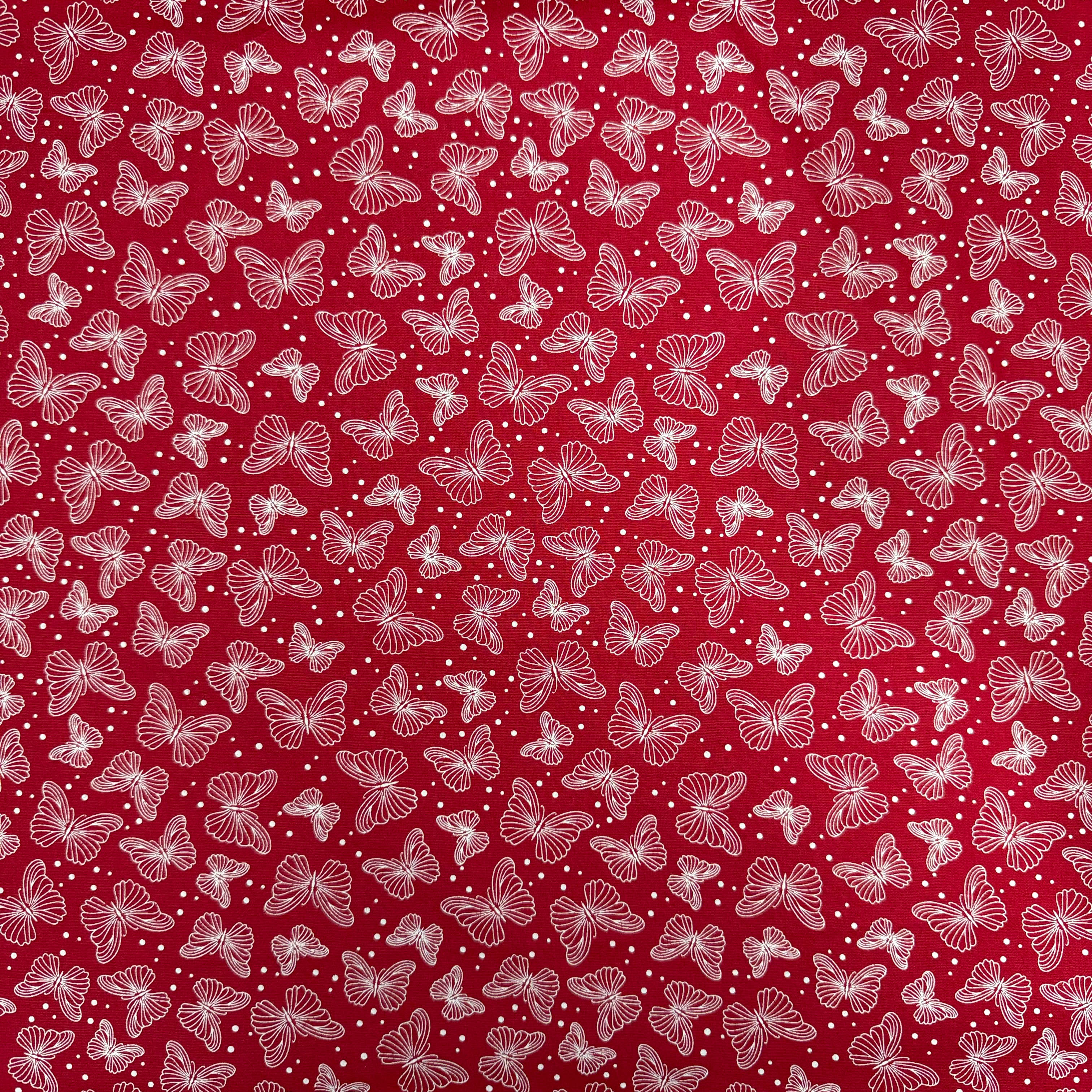 Tricoline Estampado Colecao Borboletas Vermelho