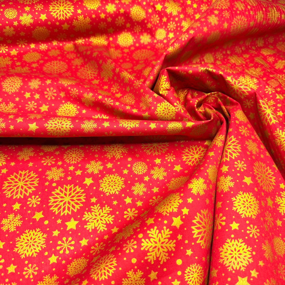 Tricoline Estampado Natal Flocos Fundo Vermelho