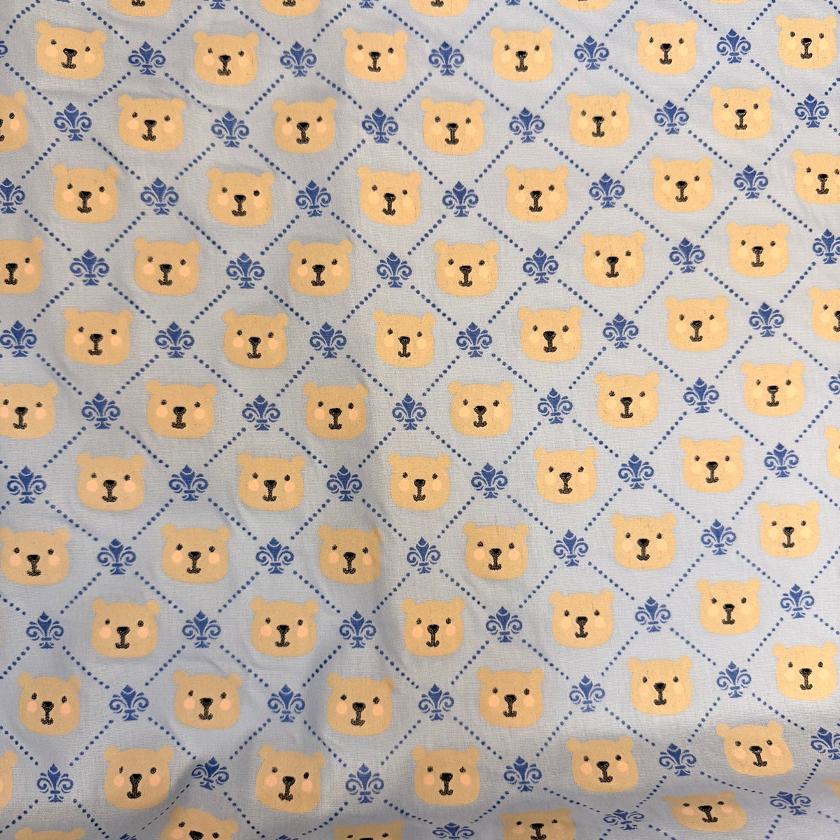 Tricoline Estampado Urso Real Azul Bebê