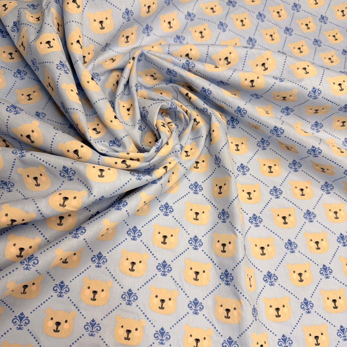 Tricoline Estampado Urso Real Azul Bebê